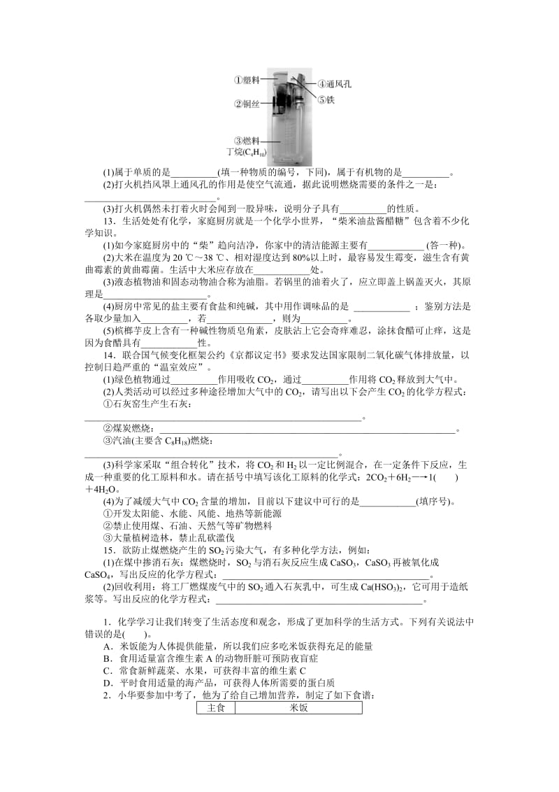 2019-2020年九年级复习配套检测题 演练 仿真 第十二单元 化学与生活.doc_第2页