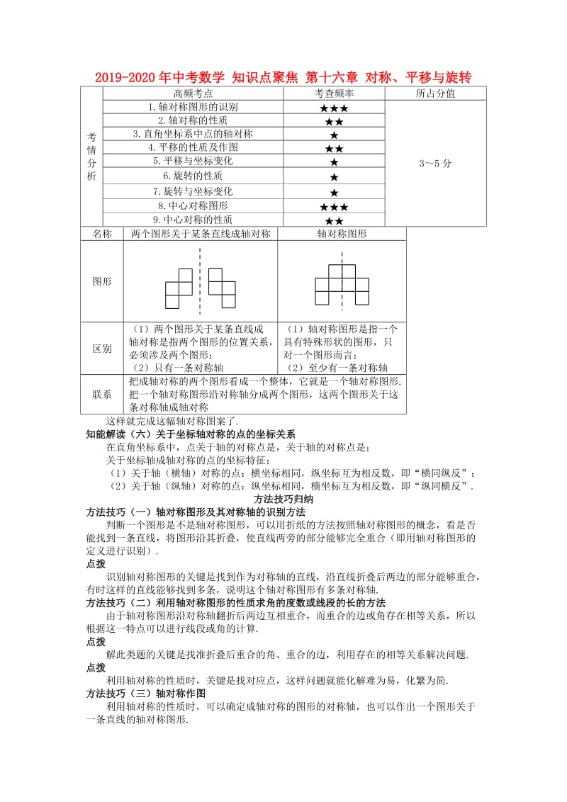 2019-2020年中考数学 知识点聚焦 第十六章 对称、平移与旋转.doc_第1页