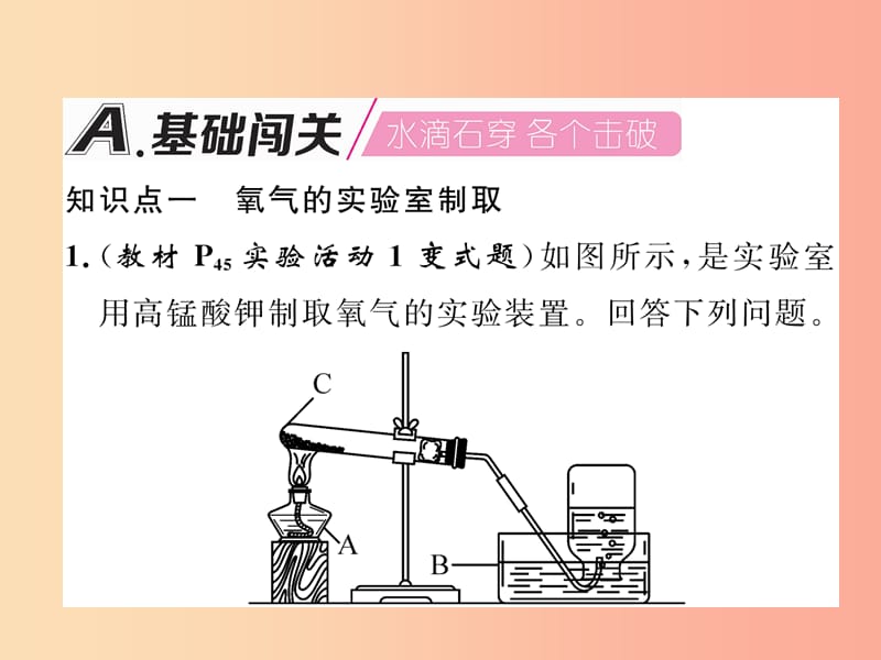 2019秋九年级化学上册 第2单元 我们周围的空气 实验活动1 氧气的实验室制取与性质作业课件 新人教版.ppt_第2页