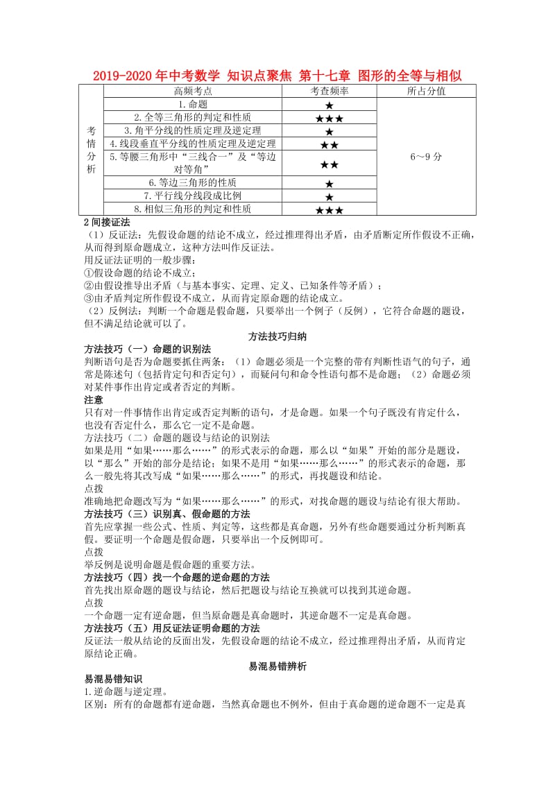 2019-2020年中考数学 知识点聚焦 第十七章 图形的全等与相似.doc_第1页