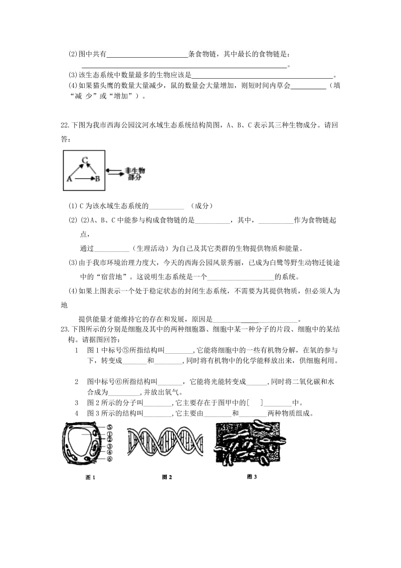 2019-2020年七年级生物上学期阶段性试卷 新人教版.doc_第3页