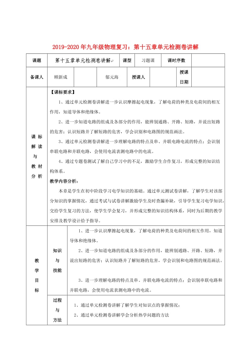 2019-2020年九年级物理复习：第十五章单元检测卷讲解.doc_第1页