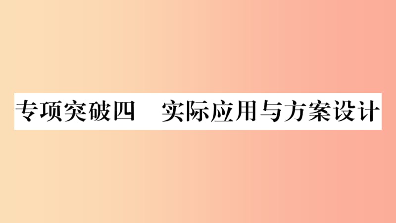 湖南省2019年中考数学复习 第二轮 中档题突破 专项突破4 实际应用与方案设计习题课件.ppt_第1页