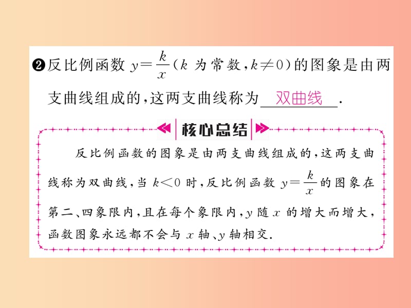 2019年秋九年级数学上册 第1章 反比例函数 1.2 反比例函数的图象与性质（第2课时）作业课件（新版）湘教版.ppt_第2页