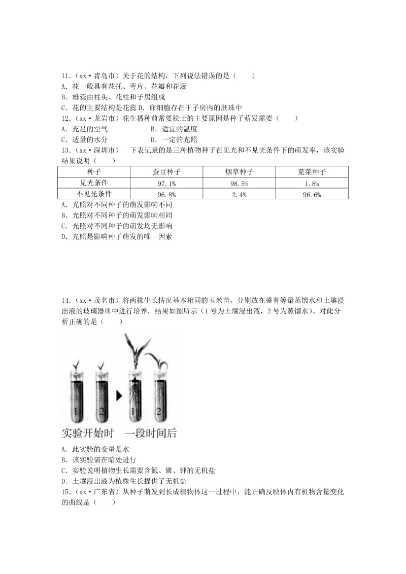 2019-2020年中考生物总复习第三单元第二章被子植物的一生真题回练.doc_第2页