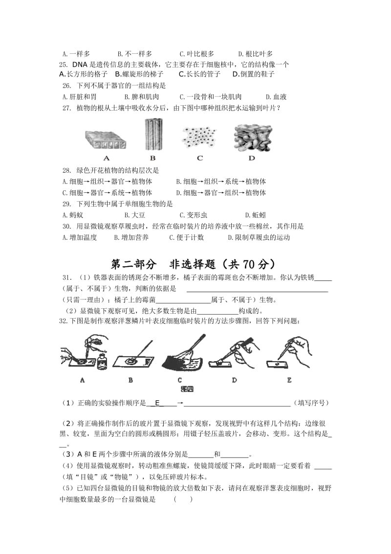 2019-2020年七年级上学期期中考试生物试卷(II).doc_第3页