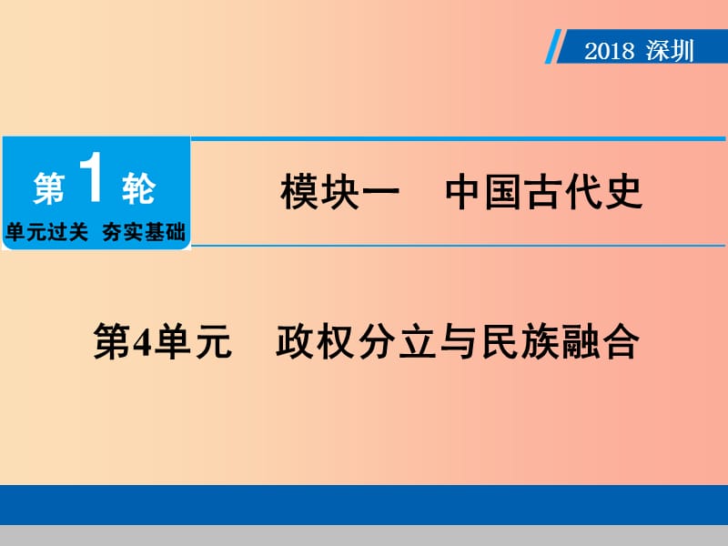 广东省2019年中考历史总复习 第1轮 模块一 中国古代史 第4单元 政权分立与民族融合课件.ppt_第1页