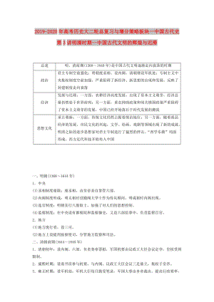 2019-2020年高考?xì)v史大二輪總復(fù)習(xí)與增分策略板塊一中國古代史第3講明清時期--中國古代文明的輝煌與遲滯.doc