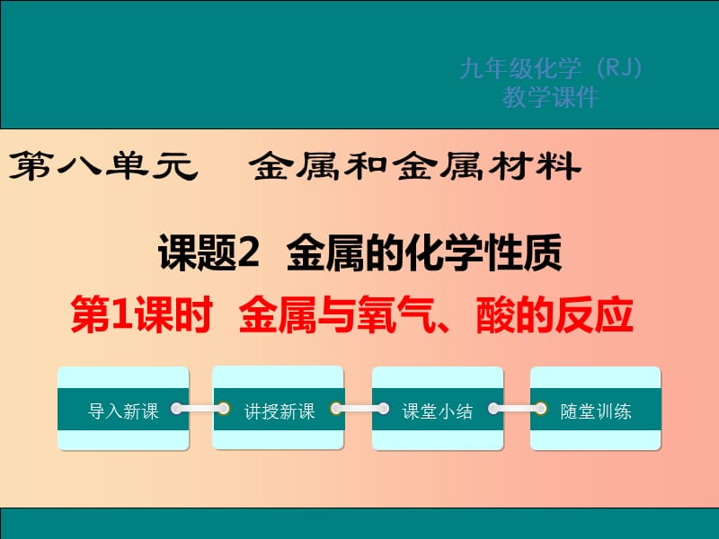 九年级化学下册 第八单元 金属和金属材料 课题2 金属的化学性质 第1课时 金属与氧气、酸的反应教学 .ppt_第1页