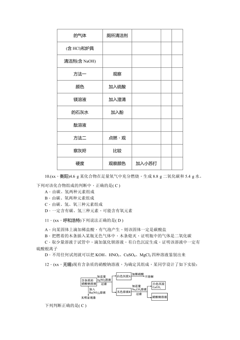 2019-2020年中考化学总复习考点跟踪突破精练：第16讲 物质的检验与鉴别 含答案.doc_第3页