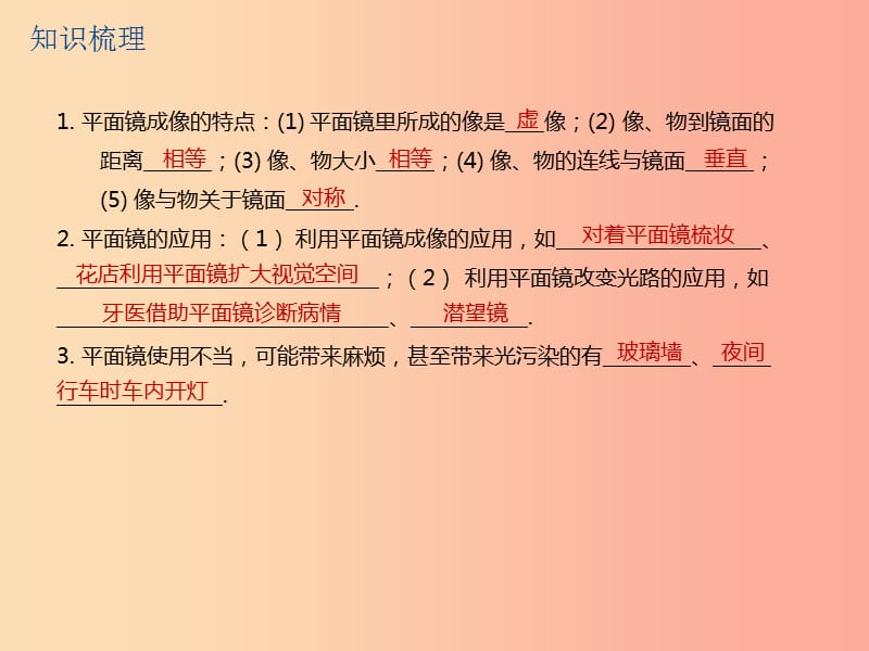 江苏省2019年中考物理 第5课时 平面镜 光的反射复习课件.ppt_第3页