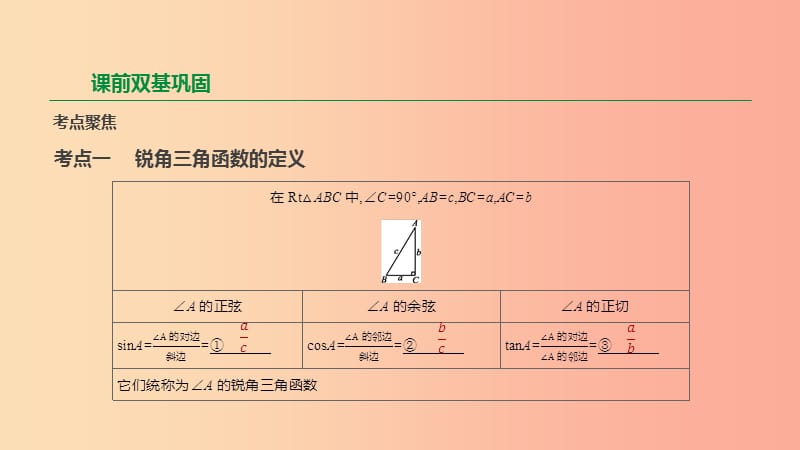 2019年中考数学专题复习 第四单元 三角形 第22课时 锐角三角函数课件.ppt_第2页