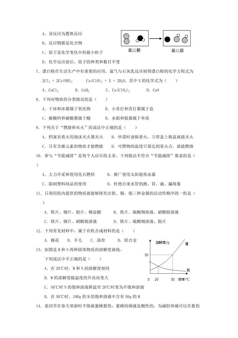 2019-2020年九年级中考化学模拟试题.doc_第2页