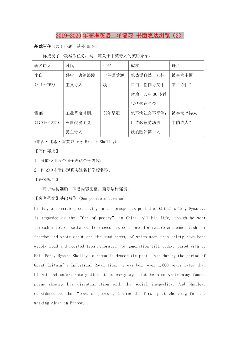 2019-2020年高考英语二轮复习 书面表达浏览（2）.doc_第1页