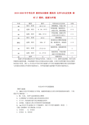 2019-2020年中考化學(xué) 教材知識(shí)梳理 模塊四 化學(xué)與社會(huì)發(fā)展 課時(shí)17 燃料、能源與環(huán)境.doc