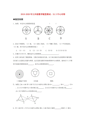 2019-2020年九年級(jí)數(shù)學(xué)隨堂測(cè)試：15.3中心對(duì)稱.doc