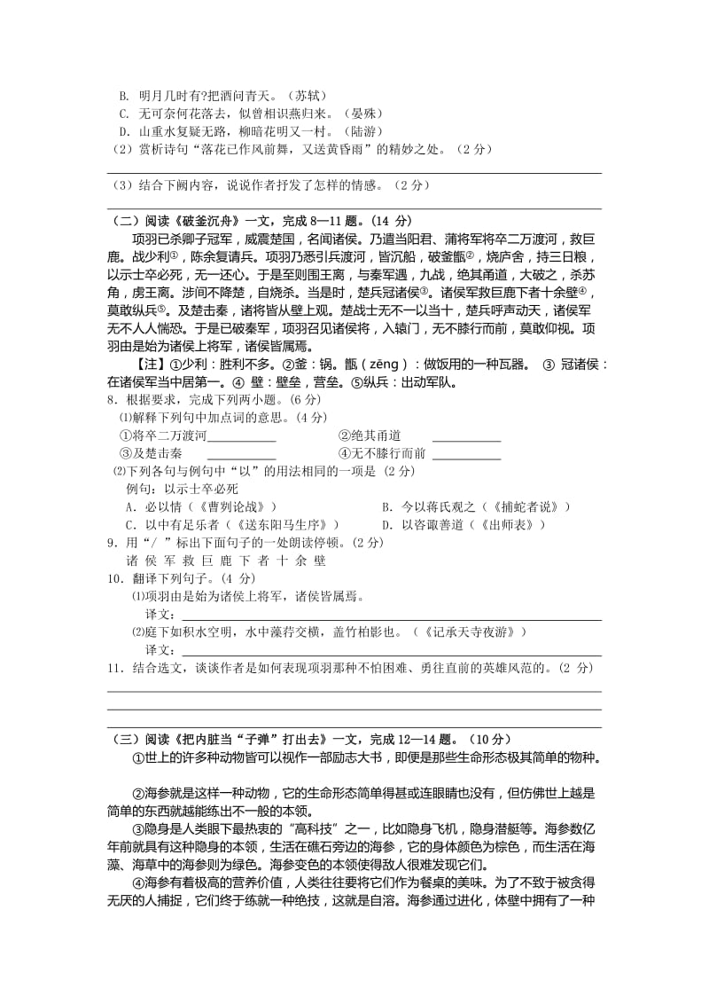 2019-2020年九年级下学期中考适应性考试（一模）语文试题.doc_第3页