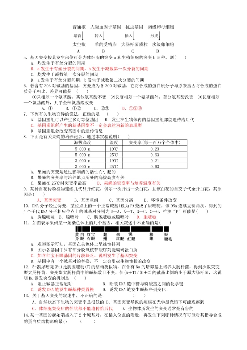 2019-2020年高考生物一轮复习《5.1 基因突变和基因重组》导学案 新人教版必修2.doc_第3页