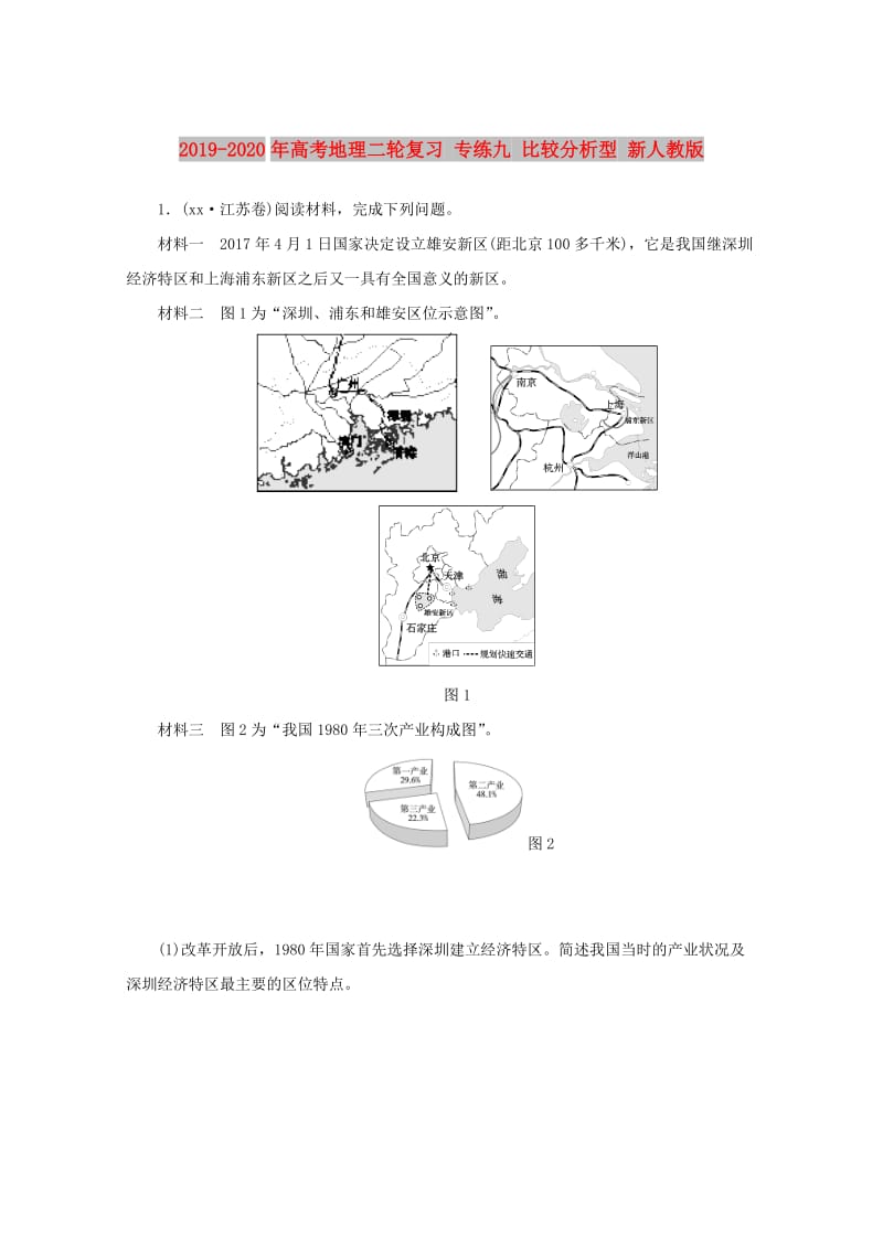 2019-2020年高考地理二轮复习 专练九 比较分析型 新人教版.doc_第1页