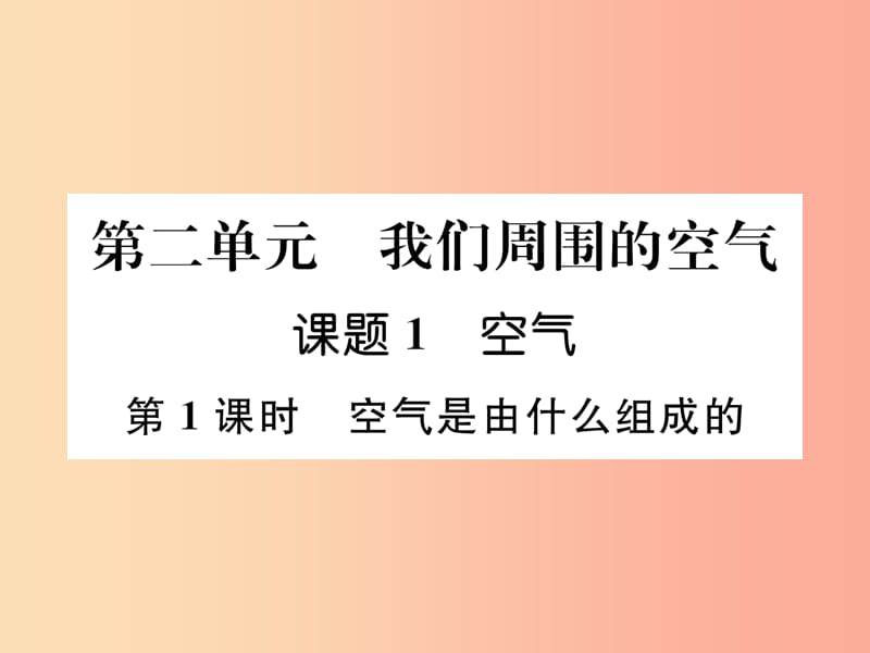 九年级化学上册 第2单元 我们周围的空气 课题1 空气 第1课时 空气是由什么组成的作业课件 .ppt_第1页