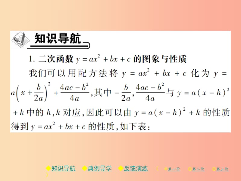 九年级数学下册 第二章《二次函数》2 二次函数的图象与性质 第4课时 二次函数y=ax2+bx+c的图象与性质习题 .ppt_第2页