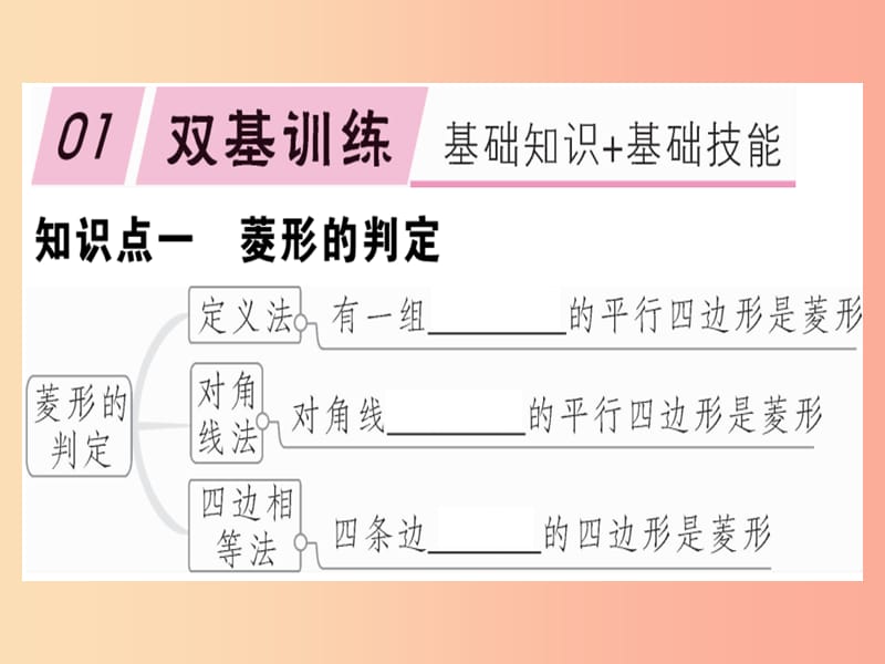 2019春八年级数学下册第十八章平行四边形18.2特殊的平行四边形18.2.2.2菱形的判定习题课件 新人教版.ppt_第1页