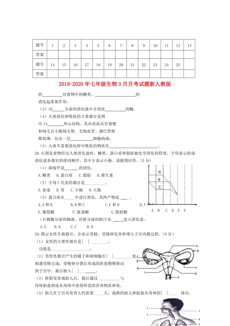 2019-2020年七年级生物3月月考试题新人教版.doc_第1页