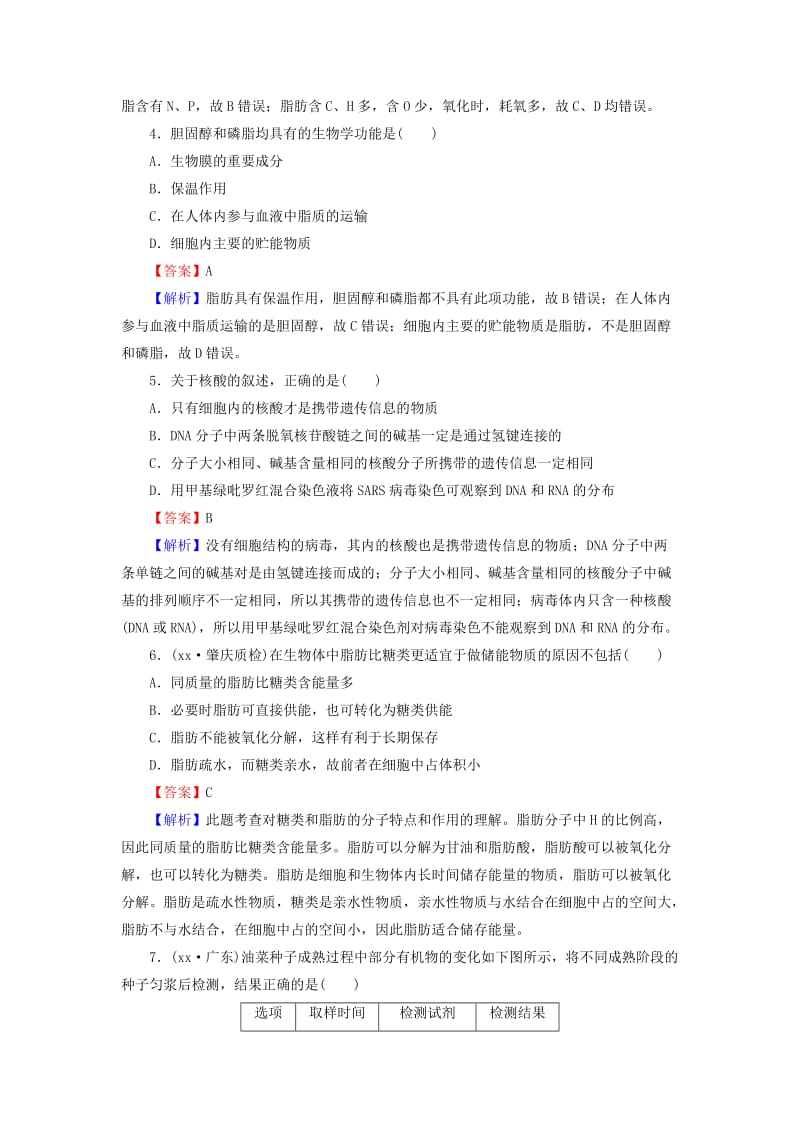 2019-2020年高考生物一轮复习 1.4遗传信息的携带者-核酸、细胞中的糖类和脂质规范训练（含解析）.doc_第2页