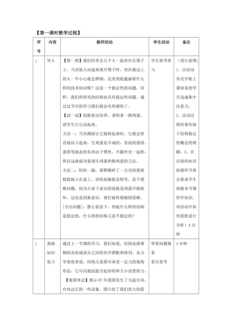 2019-2020年高二通用技术 第一单元第二节“稳固结构探析”教学设计 苏教版必修2.doc_第3页