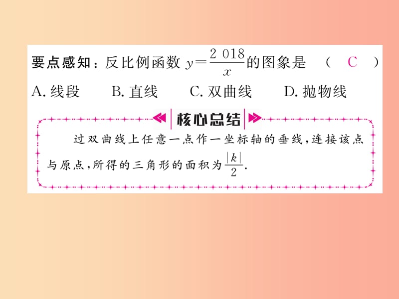 2019年秋九年级数学上册 第1章 反比例函数 1.2 反比例函数的图象与性质（第3课时）作业课件（新版）湘教版.ppt_第2页