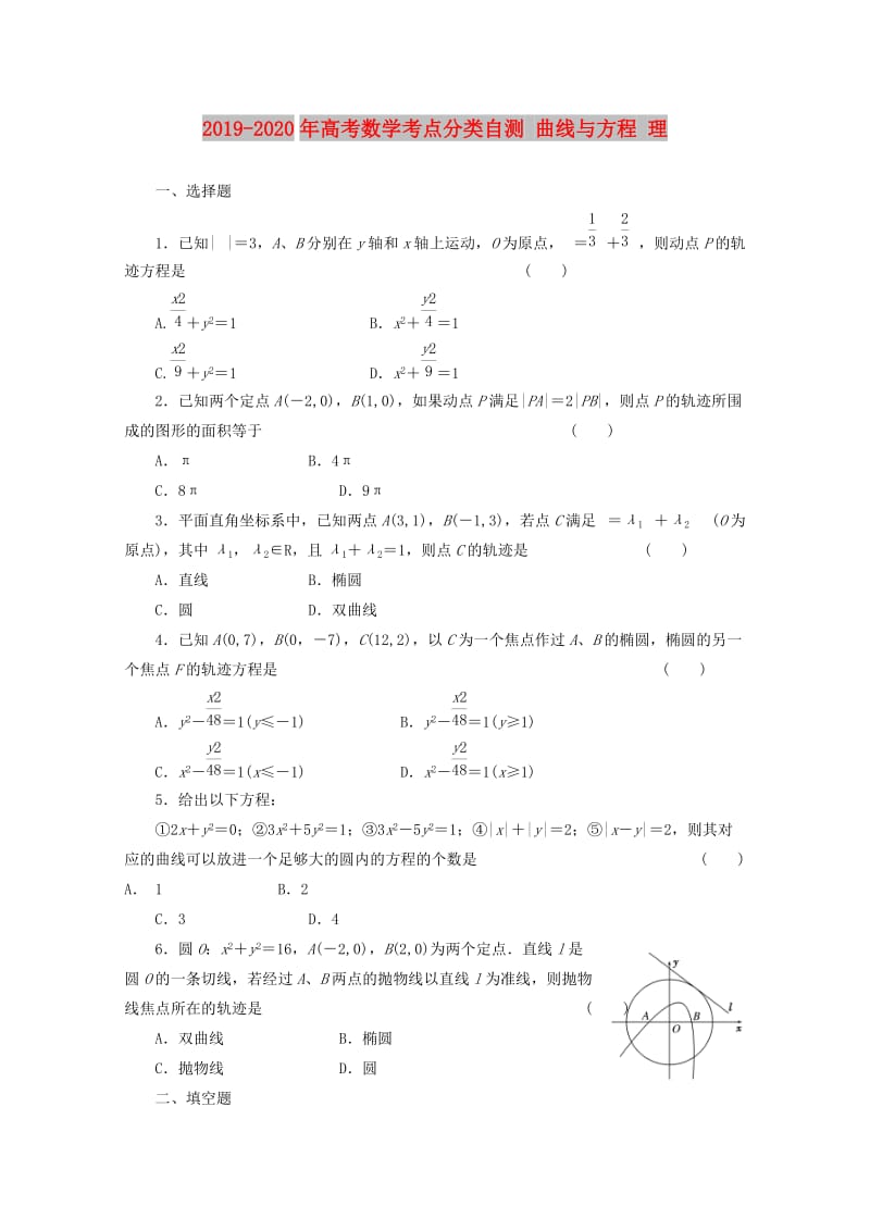 2019-2020年高考数学考点分类自测 曲线与方程 理.doc_第1页