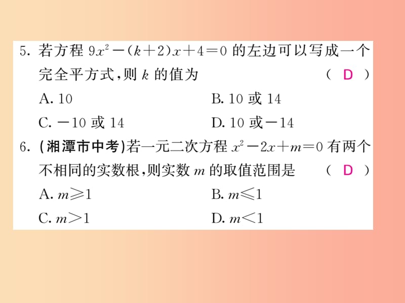 九年级数学下册专项训练二一元二次方程习题课件新版湘教版.ppt_第3页