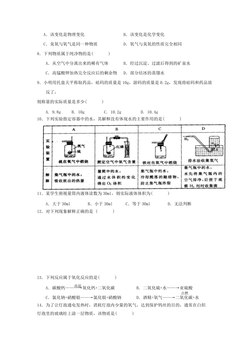 2019-2020年九年级化学上学期第一次月考试题(I).doc_第2页