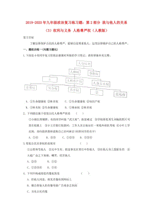 2019-2020年九年級政治復習練習題：第2部分 我與他人的關系（3）權利與義務 人格尊嚴權（人教版）.doc