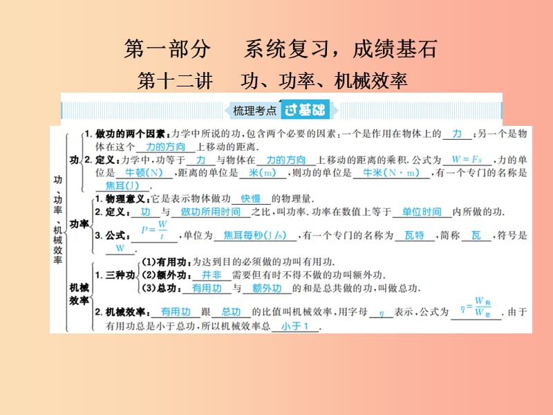 山东省青岛市2019年中考物理总复习 八下 第12讲 功、功率、机械效率课件.ppt_第1页