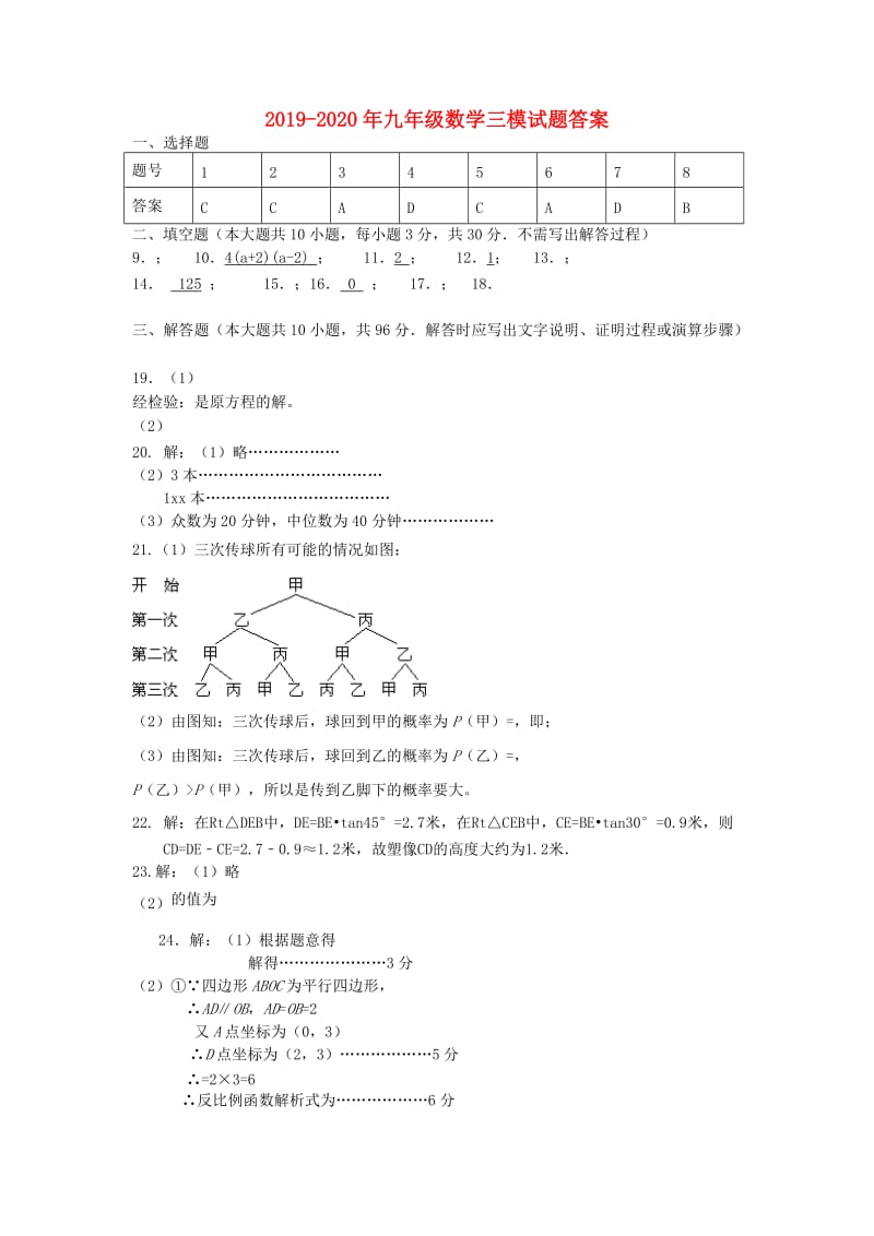 2019-2020年九年级数学三模试题答案.doc_第1页