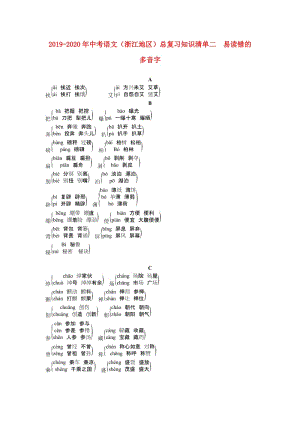 2019-2020年中考語文（浙江地區(qū)）總復(fù)習(xí)知識清單二　易讀錯的多音字.doc