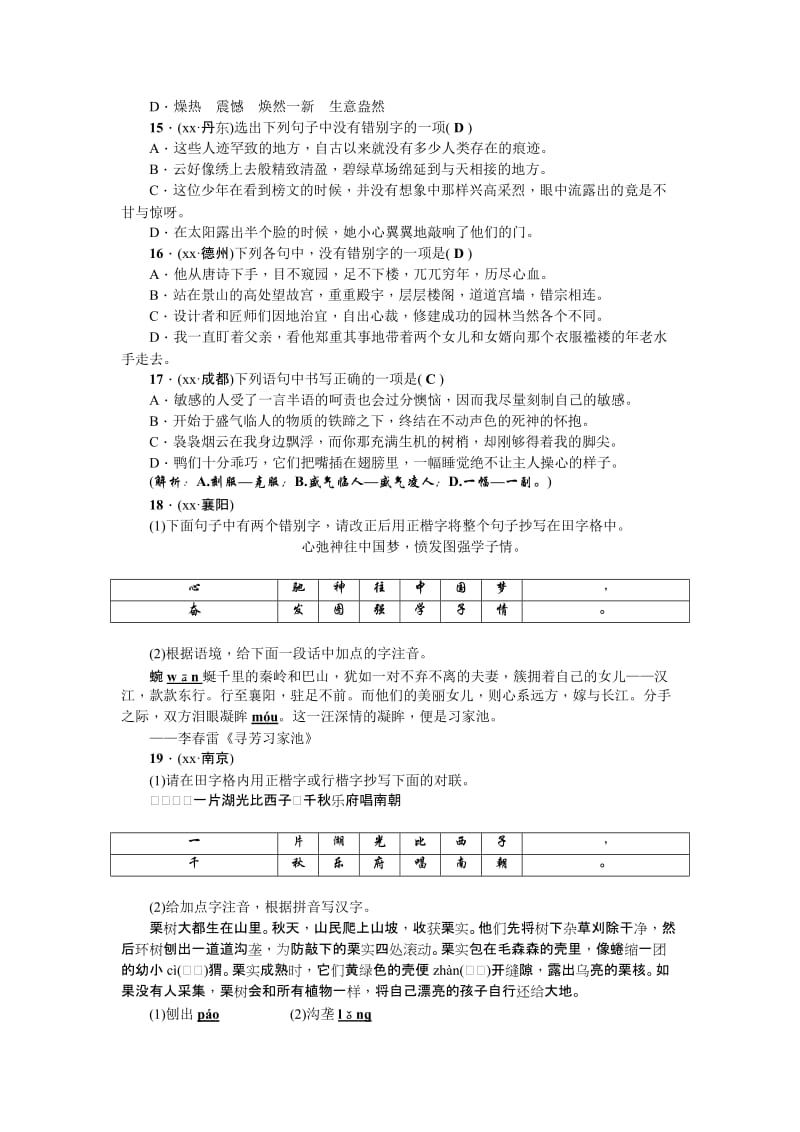 2019-2020年中考语文复习考点突破1　语音、汉字与书写.doc_第3页