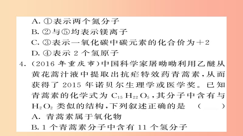 2019年中考化学总复习 第二轮 专题训练 提升能力 专题一 化学用语练习课件.ppt_第3页