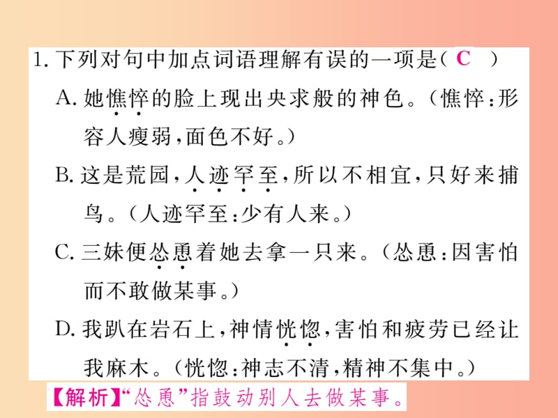 2019年秋七年级语文上册 专项复习二 词语运用习题课件 新人教版.ppt_第2页