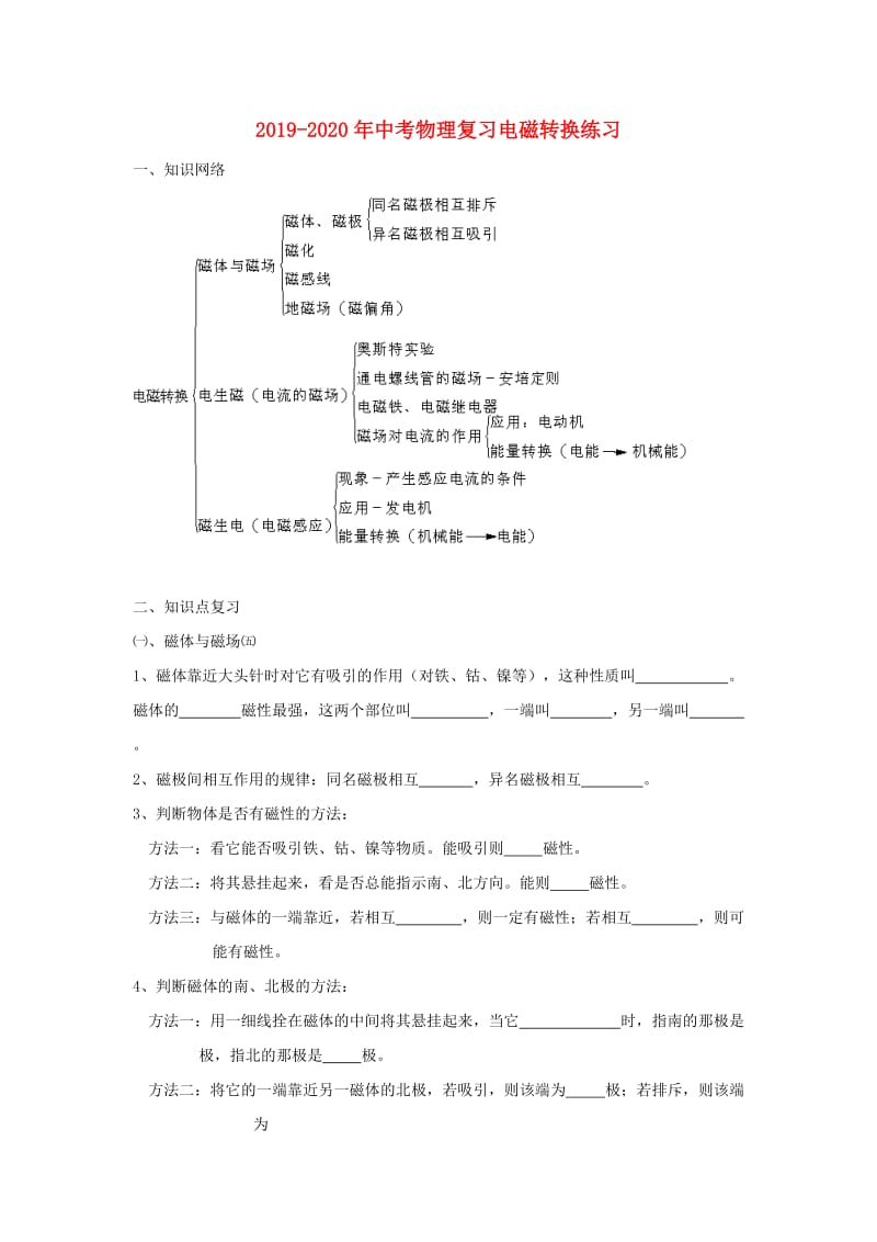 2019-2020年中考物理复习电磁转换练习.doc_第1页