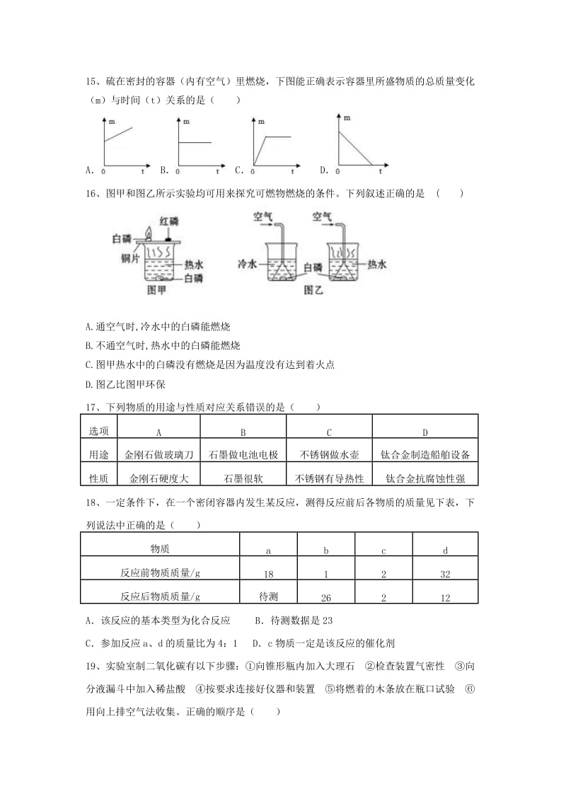 2019-2020年九年级化学上学期期末试题新人教版.doc_第3页