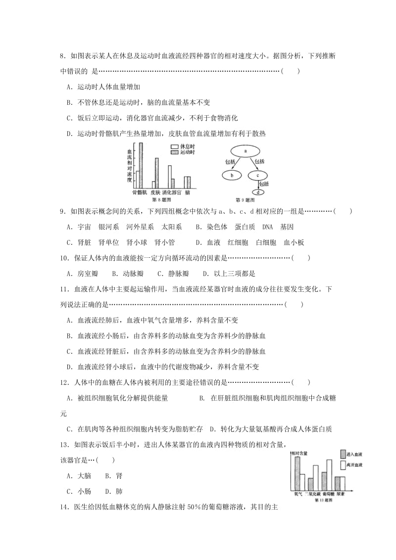 2019-2020年九年级科学上册第四章《代谢与平衡》综合检测卷（B）.doc_第2页