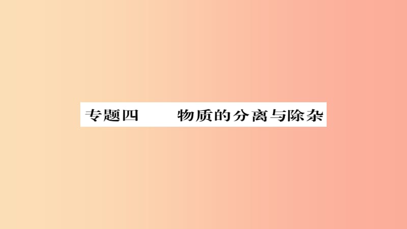 2019年中考化学总复习 第二轮 专题训练 提升能力 专题四 物质的分离与除杂练习课件.ppt_第1页