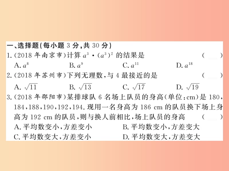 新课标2019中考数学复习中考模拟卷一课件.ppt_第2页