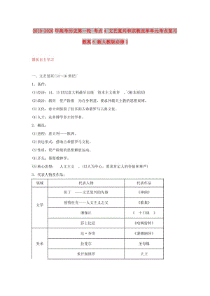 2019-2020年高考歷史第一輪 考點4 文藝復(fù)興和宗教改革單元考點復(fù)習(xí)教案6 新人教版必修3.doc