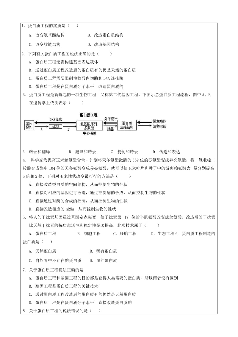 2019-2020年高二生物《蛋白质工程》学案.doc_第2页