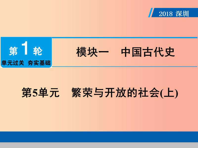 广东省2019年中考历史总复习 第1轮 模块一 中国古代史 第5单元 繁荣与开放的社会（上）课件.ppt_第1页