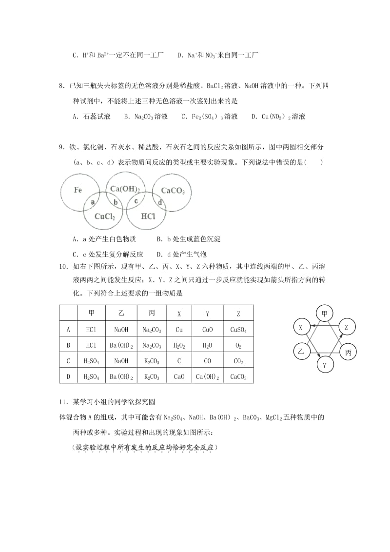 2019-2020年中考化学专题复习专题8复分解反应及离子共存试题.doc_第2页