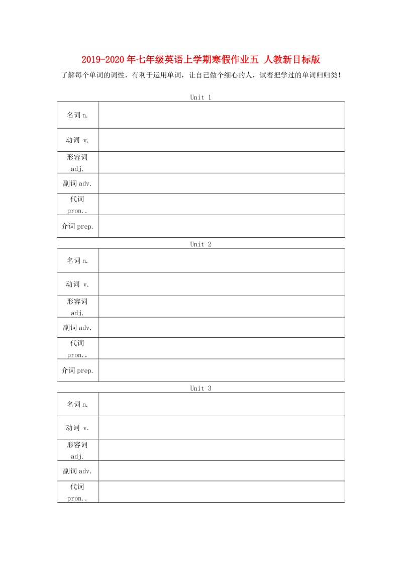 2019-2020年七年级英语上学期寒假作业五 人教新目标版.doc_第1页